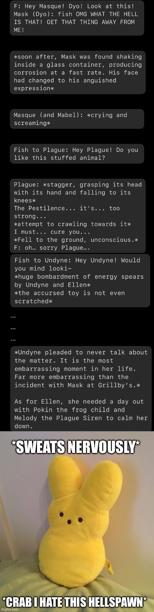 Undyne lost against this… “thing” | *SWEATS NERVOUSLY*; *CRAB I HATE THIS HELLSPAWN* | made w/ Imgflip meme maker