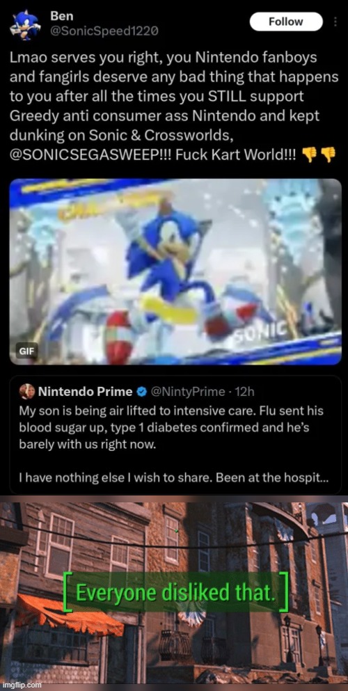 image tagged in fallout 4 everyone disliked that,asshole,nintendo,sonic,gaming | made w/ Imgflip meme maker