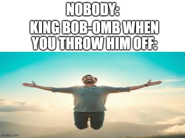 sm64 | NOBODY:; KING BOB-OMB WHEN YOU THROW HIM OFF: | image tagged in super mario 64 | made w/ Imgflip meme maker