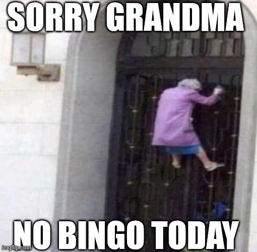 Sorry Grandma No Bingo Today | SORRY GRANDMA; NO BINGO TODAY | image tagged in chrisjoines1 | made w/ Imgflip meme maker