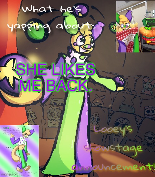 YEUCJCJD | SHE LIKES ME BACK. | image tagged in looey announcement | made w/ Imgflip meme maker