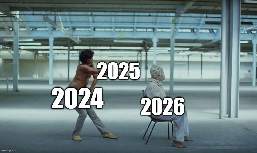 It's New Year's Day tomorrow | 2025; 2026; 2024 | image tagged in this is america,memes,funny | made w/ Imgflip meme maker