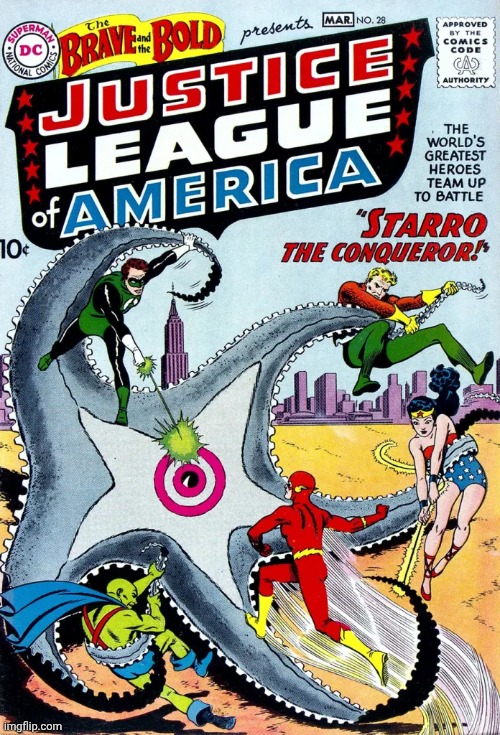 The First Justice League Comic , 1959 | image tagged in dc comics,justice league,superheroes,group projects,ten cents,believe it | made w/ Imgflip meme maker