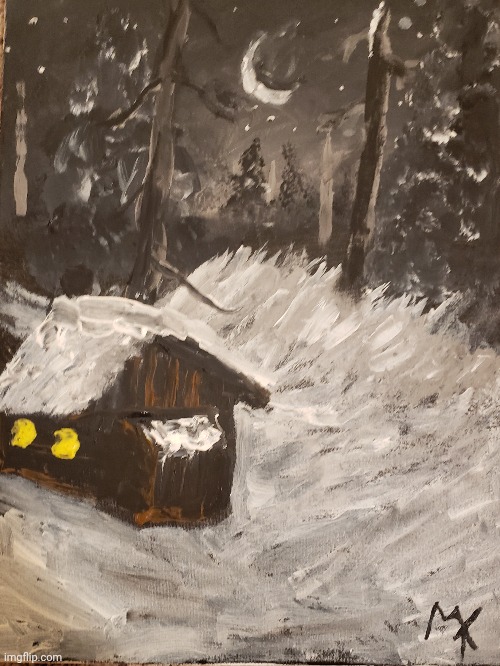 My take on Bob Ross's "Winter Night" | image tagged in msmg,serious,not a meme | made w/ Imgflip meme maker