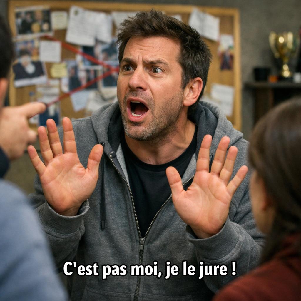 Une personne qui dit ses pas moi je le jure alors que ses éviden Blank Meme Template