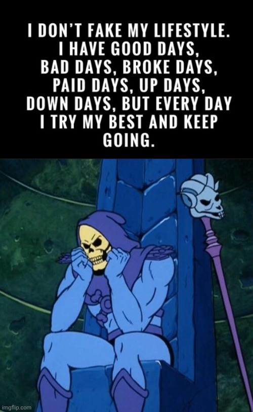 Skeletor. Don't fake it. | image tagged in st skeletor,fake,days | made w/ Imgflip meme maker