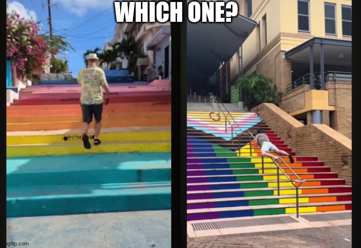 Which way would you take to go up these colorful stairs? | WHICH ONE? | made w/ Imgflip meme maker