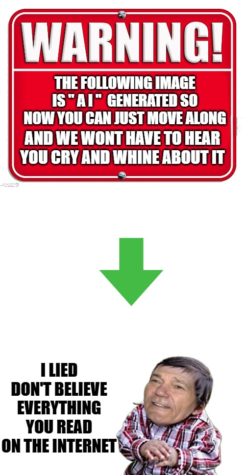 ai generated | THE FOLLOWING IMAGE IS " A I "  GENERATED SO NOW YOU CAN JUST MOVE ALONG; AND WE WONT HAVE TO HEAR YOU CRY AND WHINE ABOUT IT; I LIED DON'T BELIEVE EVERYTHING YOU READ ON THE INTERNET | image tagged in kewlew is the best meme maker on the planet,most handsome also | made w/ Imgflip meme maker