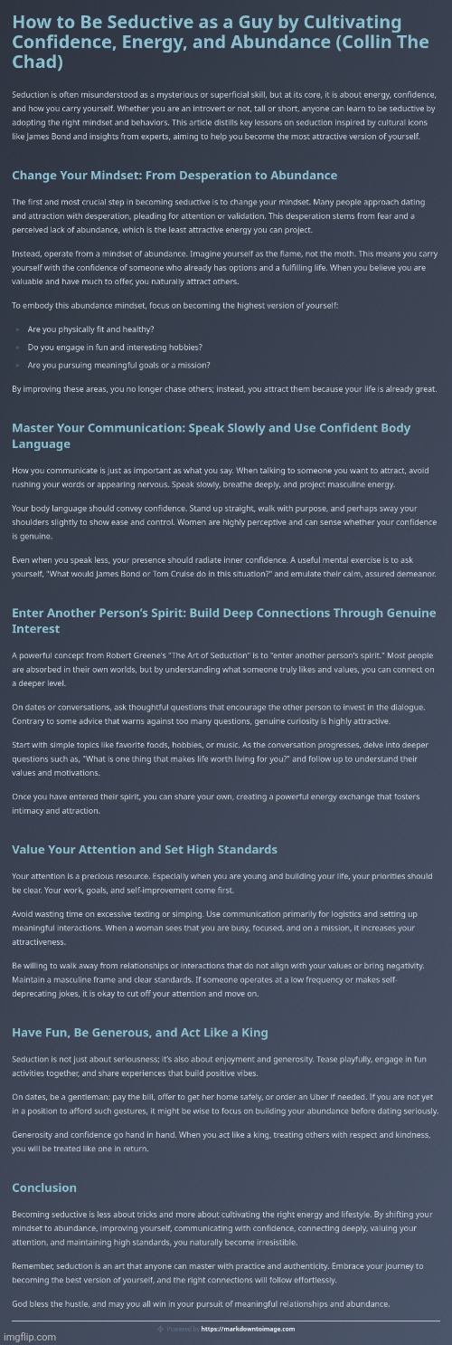 How To Become Seductive :> | image tagged in simothefinlandized,collin the chad,seduction,infographics,tutorial | made w/ Imgflip meme maker