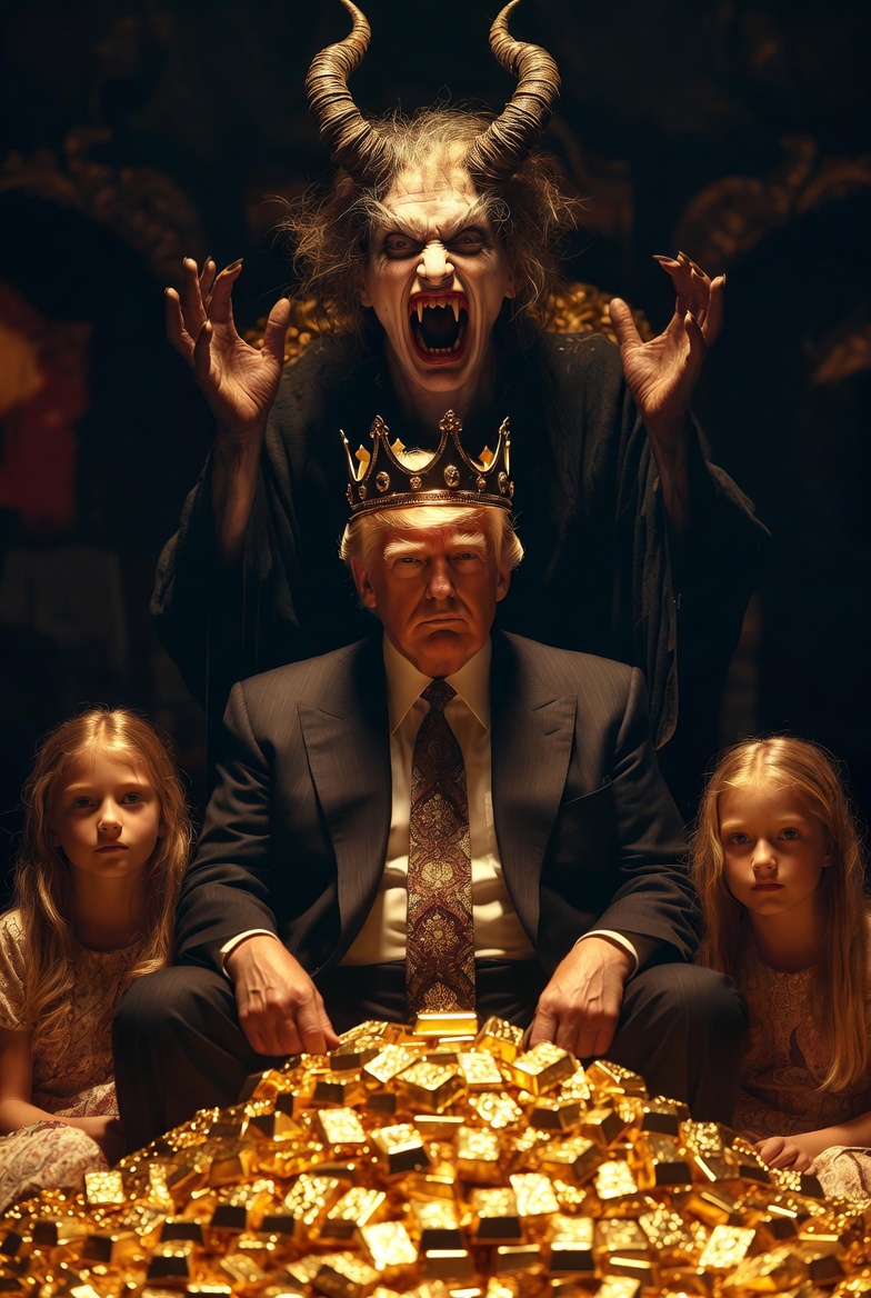 King Donald Trump Pedophile Satan Devil Gold little girls Blank Meme Template