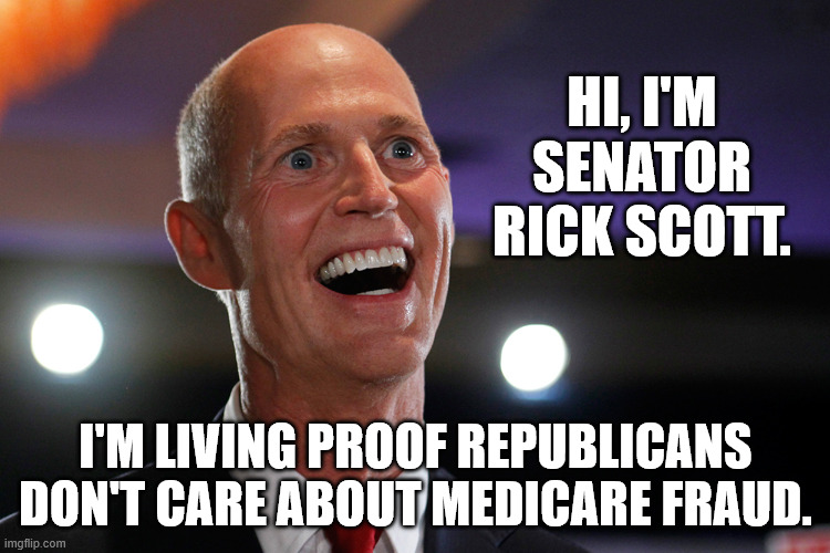With conservatives,  the outrage is actually racism. | HI, I'M SENATOR RICK SCOTT. I'M LIVING PROOF REPUBLICANS DON'T CARE ABOUT MEDICARE FRAUD. | image tagged in rick scott plays with himself | made w/ Imgflip meme maker