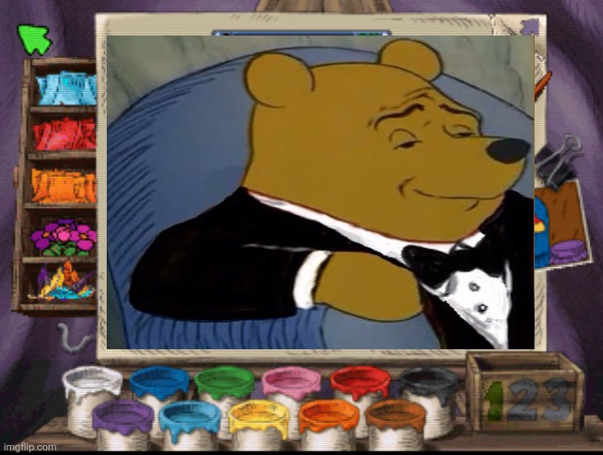 Tuxedo Pooh in Preschool game | image tagged in tuxedo winnie the pooh,preschool,winnie the pooh | made w/ Imgflip meme maker