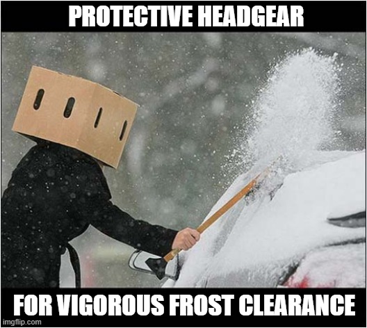What A Wintery Morning Needs | PROTECTIVE HEADGEAR; FOR VIGOROUS FROST CLEARANCE | image tagged in frosty,clearance,box | made w/ Imgflip meme maker