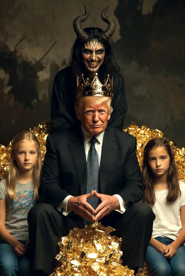 King Donald Trump Satan Mammon worship girl sex slaves Blank Meme Template