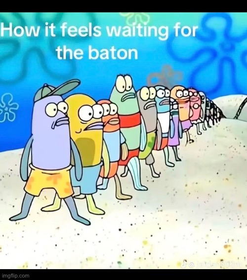 “Stick!” | image tagged in track,running,spongebob | made w/ Imgflip meme maker