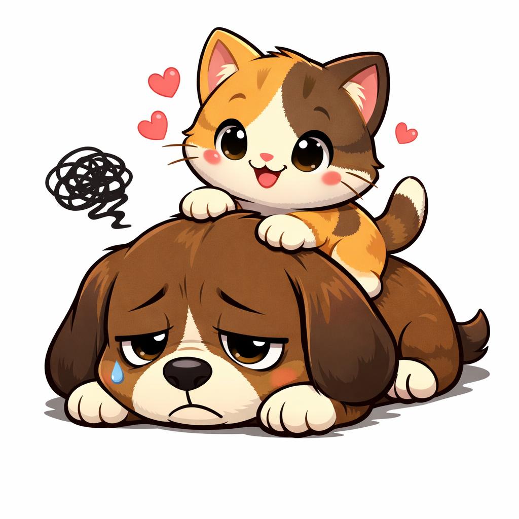 Cute kitten sitting on a depressed puppy Blank Meme Template