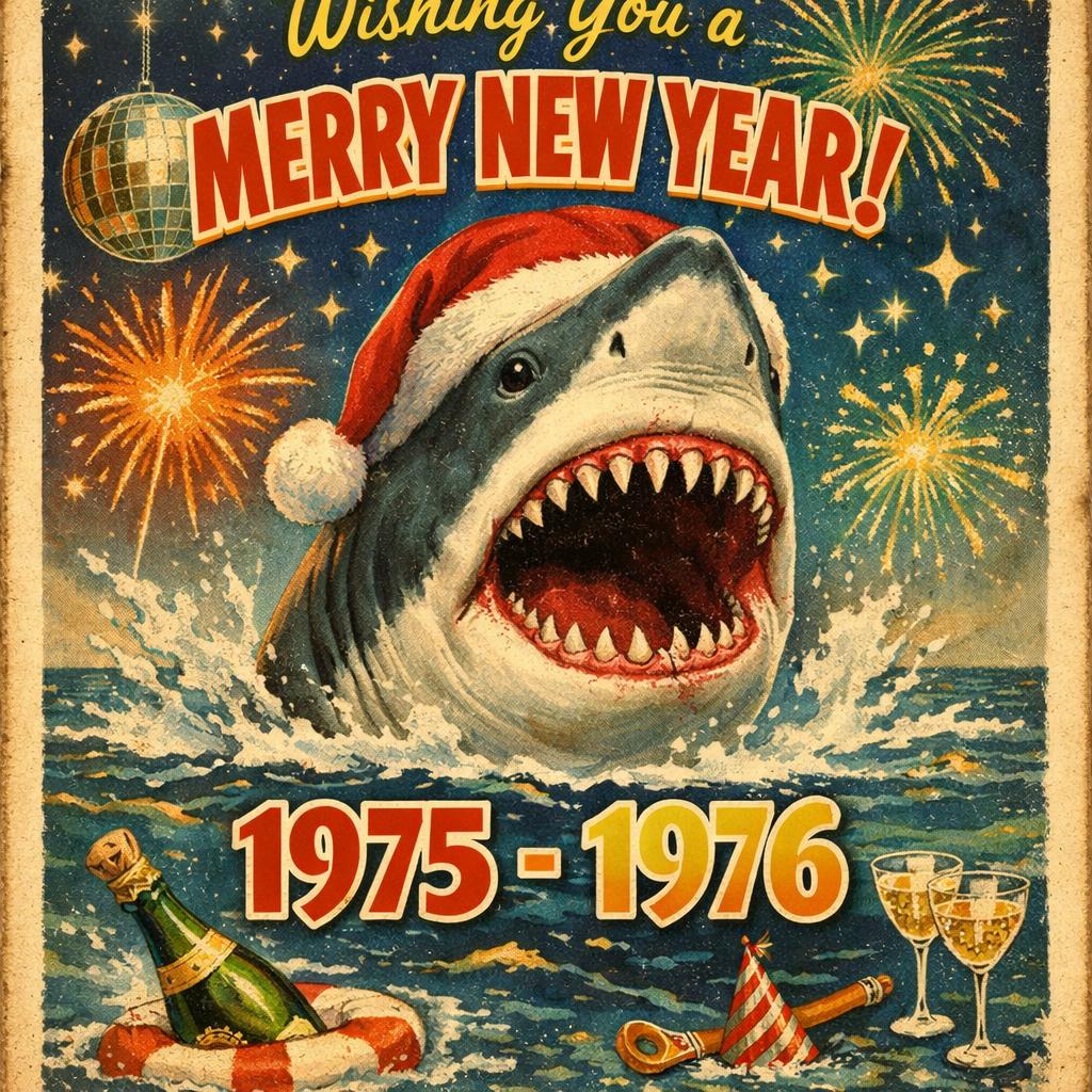 Jaws wishing you a Merry New Year 1975 1976 Blank Meme Template