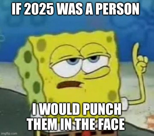 2025 was not a great year | IF 2025 WAS A PERSON; I WOULD PUNCH THEM IN THE FACE | image tagged in memes,i'll have you know spongebob,2025 | made w/ Imgflip meme maker