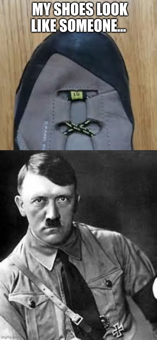 That's why I didn't have to go to Austria to buy these shoes. | MY SHOES LOOK LIKE SOMEONE... | image tagged in adolf hitler | made w/ Imgflip meme maker