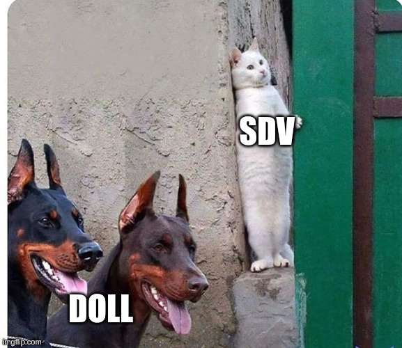 Murder Drones Doll and V meme | SDV; DOLL | image tagged in hidden cat,murder drones | made w/ Imgflip meme maker