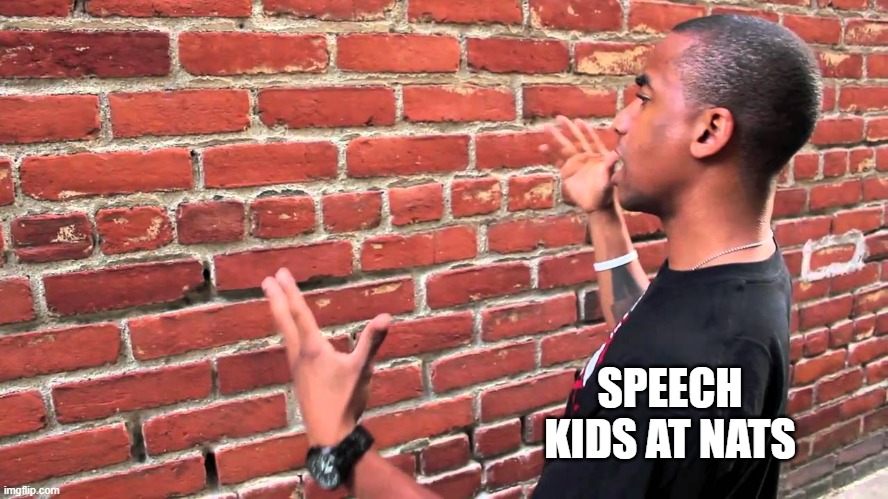 speech kids | SPEECH KIDS AT NATS | image tagged in talking to wall | made w/ Imgflip meme maker