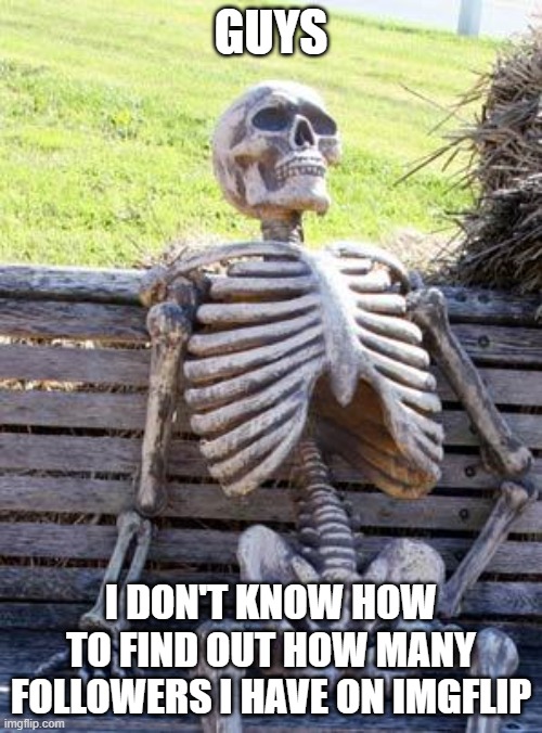 How many followers do I have | GUYS; I DON'T KNOW HOW TO FIND OUT HOW MANY FOLLOWERS I HAVE ON IMGFLIP | image tagged in memes,waiting skeleton,help,followers,mommy | made w/ Imgflip meme maker