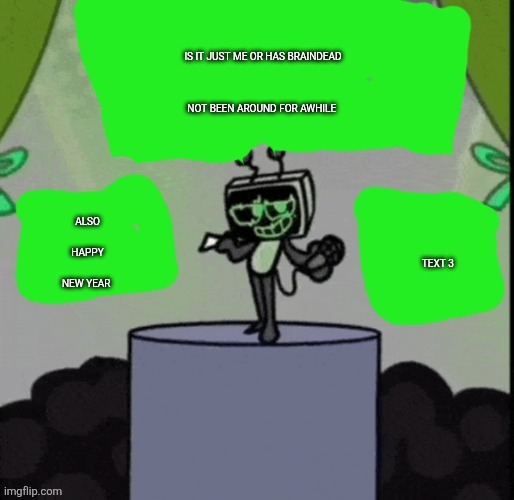 If braindead is reading this then I'm sorry | IS IT JUST ME OR HAS BRAINDEAD NOT BEEN AROUND FOR AWHILE; TEXT 3; ALSO HAPPY NEW YEAR | image tagged in cheesecakeisvee announcement template | made w/ Imgflip meme maker