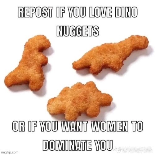 repost if you love dino nuggets | image tagged in repost if you love dino nuggets,both | made w/ Imgflip meme maker