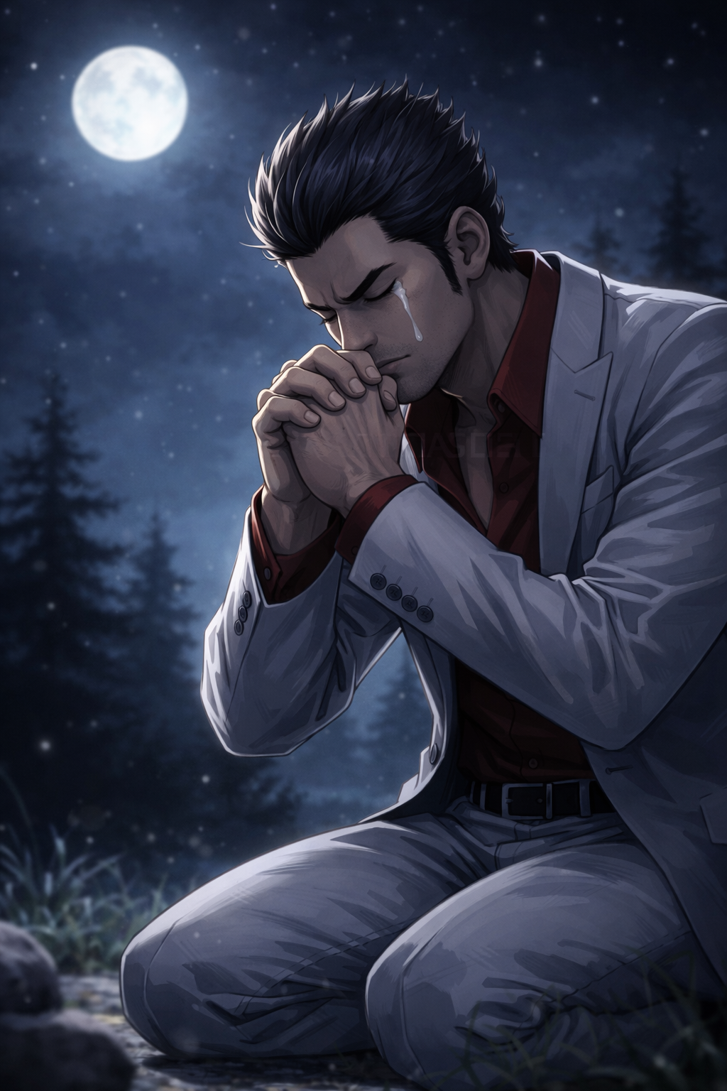 kiryu praying Blank Meme Template