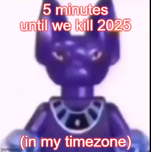 hmmm it seems it's 2026 | 5 minutes until we kill 2025; (in my timezone) | image tagged in beerus | made w/ Imgflip meme maker