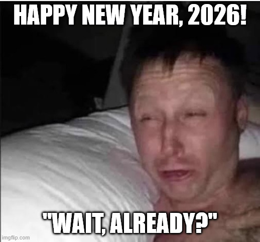 Happy new year XD | HAPPY NEW YEAR, 2026! ''WAIT, ALREADY?'' | image tagged in just woke up,memes,funny memes,happy new year | made w/ Imgflip meme maker
