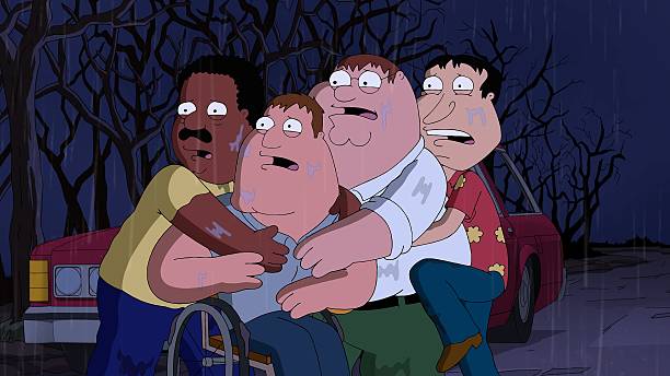Peter, Quagmire, Cleveland and Joe scary Blank Meme Template