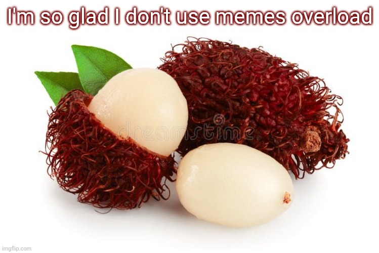 Rambutan | I'm so glad I don't use memes overload | image tagged in rambutan | made w/ Imgflip meme maker