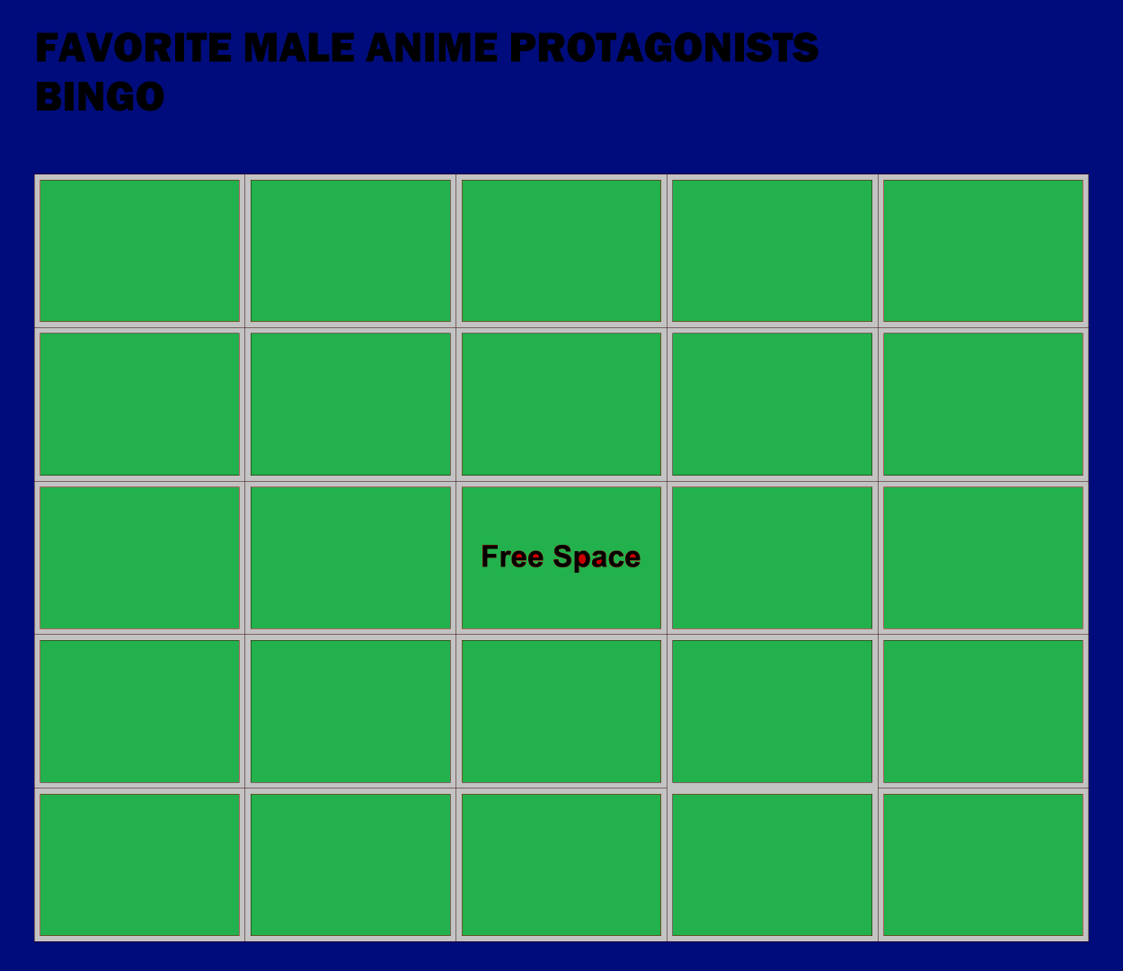 Favorite male anime protagonists bingo Blank Meme Template