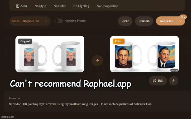 Belligerent AI | Can't recommend Raphael.app | image tagged in uncooperative ai | made w/ Imgflip meme maker