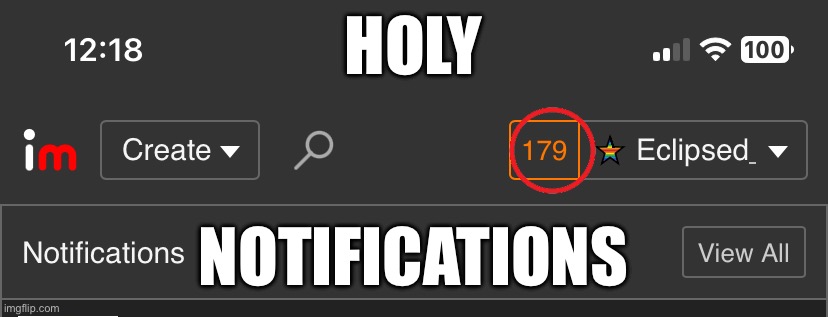 Image Title | HOLY; NOTIFICATIONS | image tagged in image tags | made w/ Imgflip meme maker