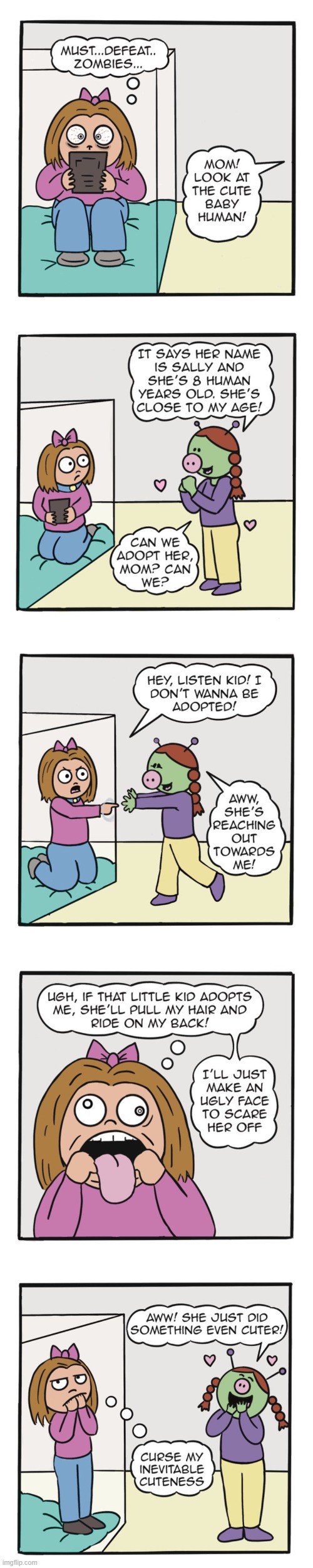 The debut of Europa! | image tagged in human,sally,alien,ugly,face,cuteness | made w/ Imgflip meme maker