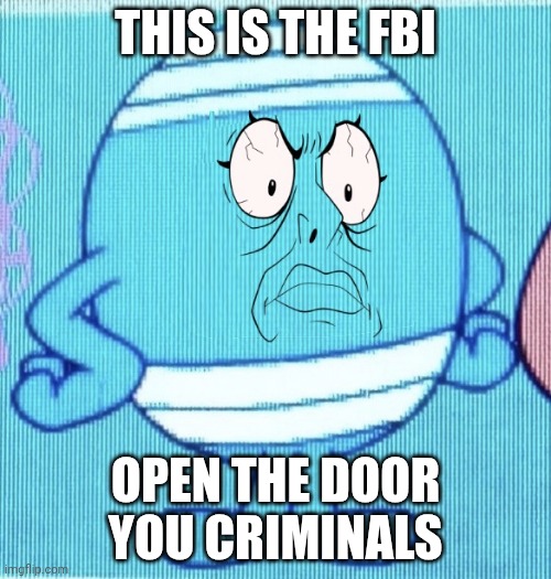 cursed mr bump | THIS IS THE FBI; OPEN THE DOOR YOU CRIMINALS | image tagged in cursed mr bump | made w/ Imgflip meme maker