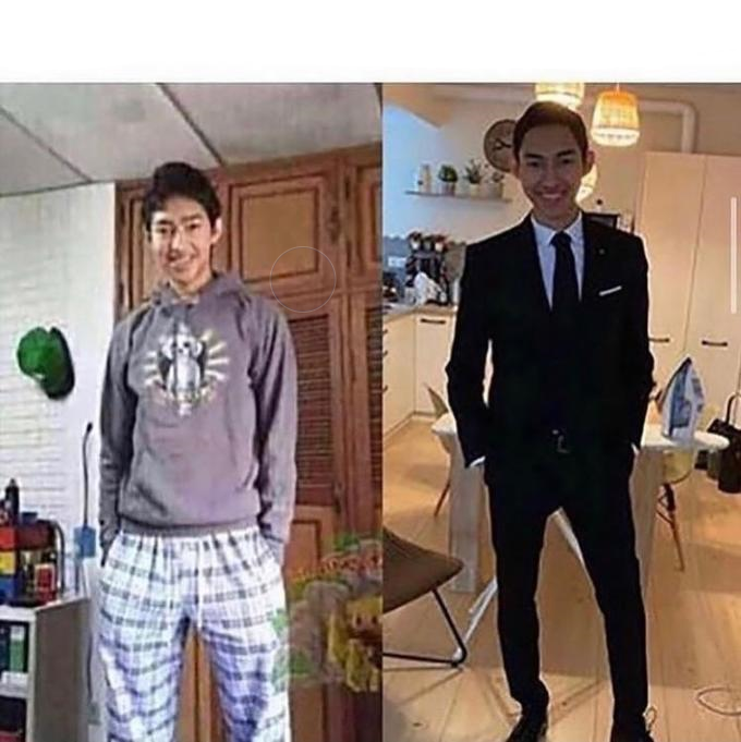 home clothes vs texudo asian guy Blank Meme Template
