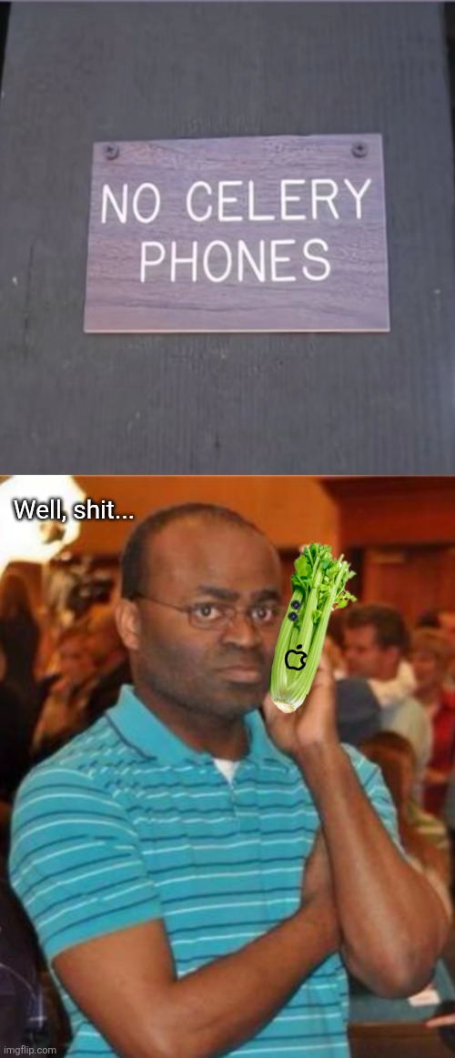 He may be stalking you | Well, shit... | image tagged in celery,phone,not allowed,well shit,vegetable,cell phone | made w/ Imgflip meme maker