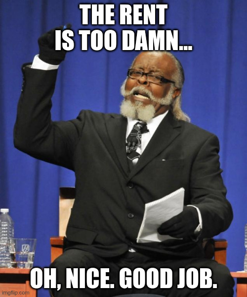 Rent Is Too Damn High | THE RENT IS TOO DAMN... OH, NICE. GOOD JOB. | image tagged in rent is too damn high | made w/ Imgflip meme maker