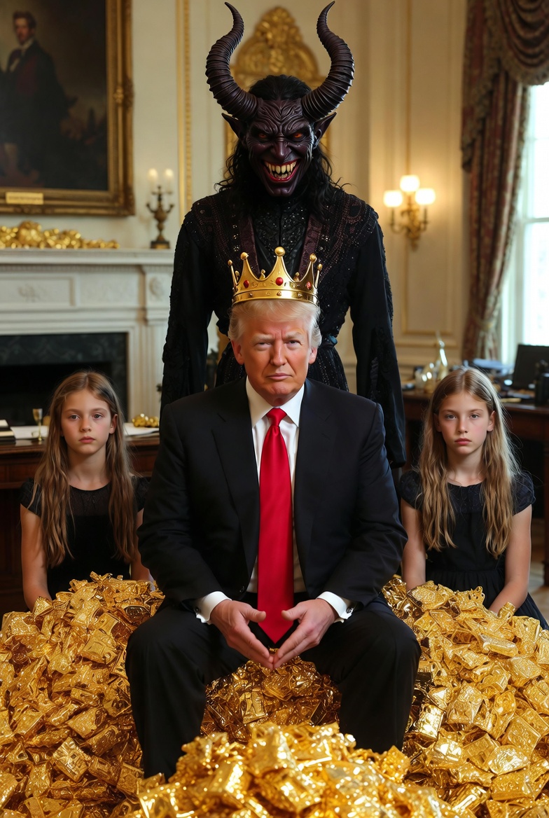 King Donald Trump Satan Mammon worship girl sex slaves Blank Meme Template