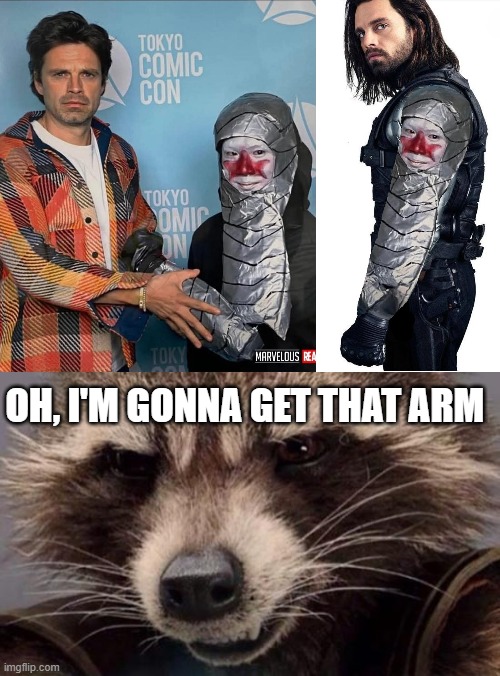 Bucky's Arm | OH, I'M GONNA GET THAT ARM | image tagged in rocket racoon | made w/ Imgflip meme maker