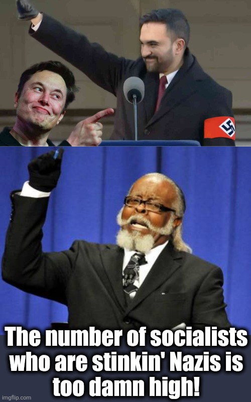 Here we go again | The number of socialists
who are stinkin' Nazis is
too damn high! | image tagged in memes,too damn high,nazi,zohran mamdani,salute,democrats | made w/ Imgflip meme maker