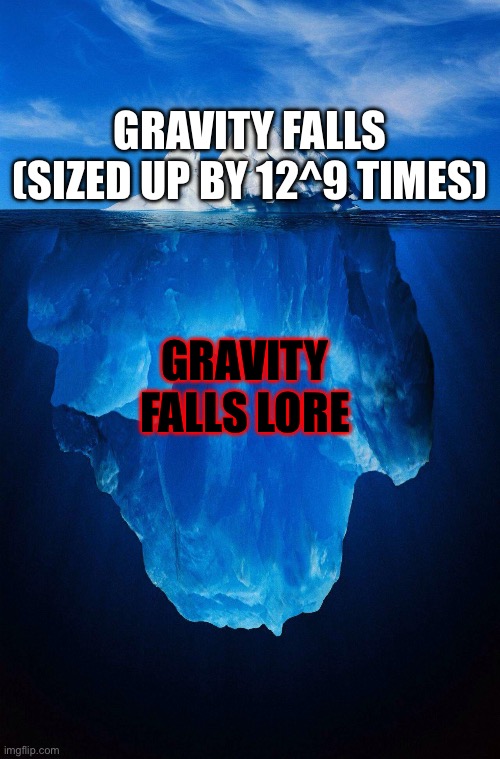 iceberg | GRAVITY FALLS (SIZED UP BY 12^9 TIMES); GRAVITY FALLS LORE | image tagged in iceberg | made w/ Imgflip meme maker