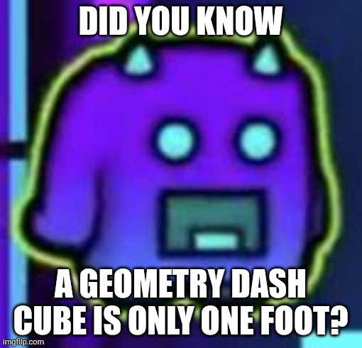 Gaematry Dosh | DID YOU KNOW; A GEOMETRY DASH CUBE IS ONLY ONE FOOT? | image tagged in geometry dash,real life | made w/ Imgflip meme maker