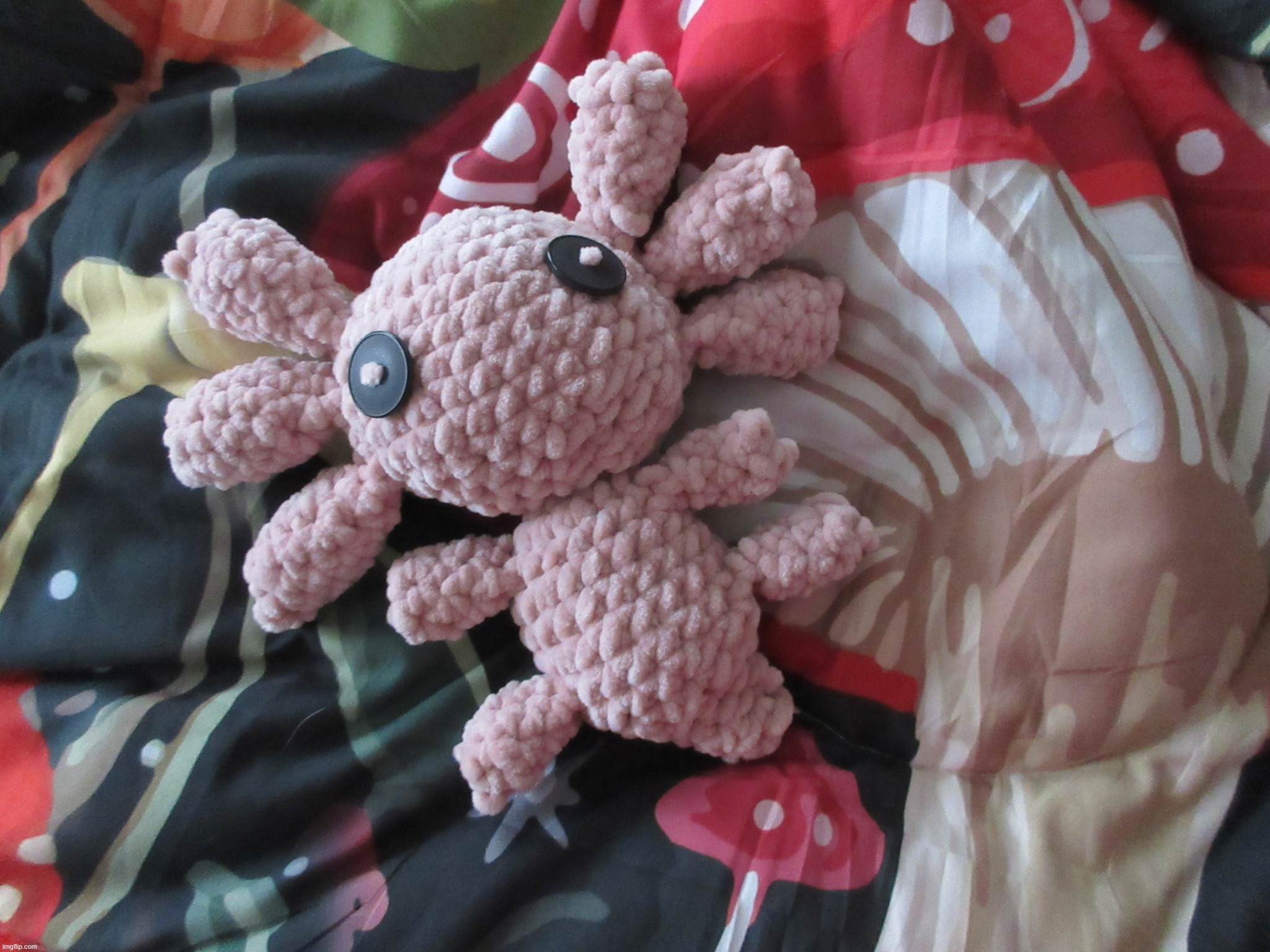 axolotl I crocheted for my brother's birthday | made w/ Imgflip meme maker