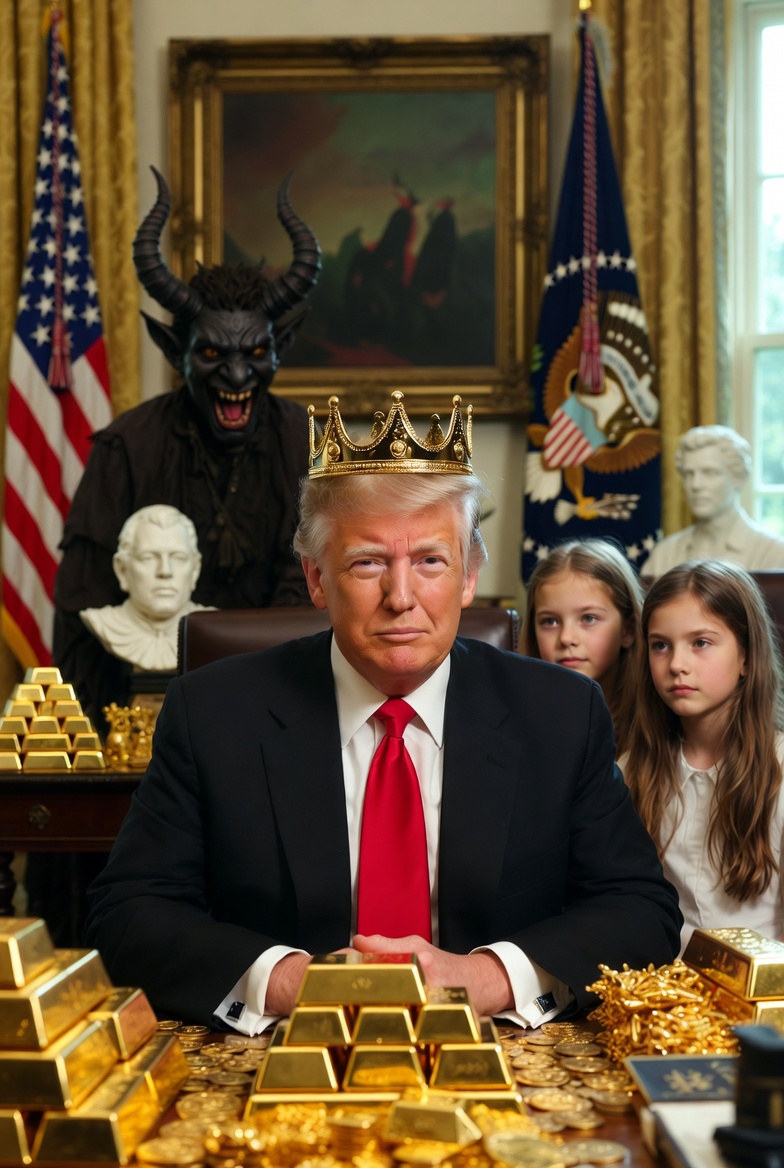 King Donald Trump Satan Mammon worship girl sex slaves Blank Meme Template