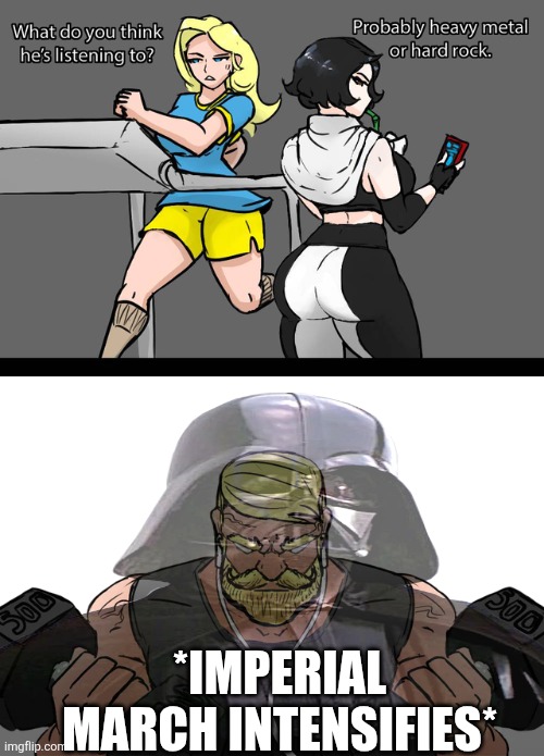 I wonder if what he’s listening to | *IMPERIAL MARCH INTENSIFIES* | image tagged in i wonder if what he s listening to,star wars,darth vader,gym | made w/ Imgflip meme maker