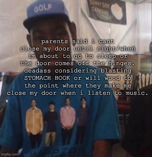 ts is really pmoing icl | parents said i cant close my door until night/when im about to go to sleep or the door comes off the hinges. deadass considering blasting STOMACH BOOK or will wood to the point where they make me close my door when i listen to music. | image tagged in weezer the creator | made w/ Imgflip meme maker